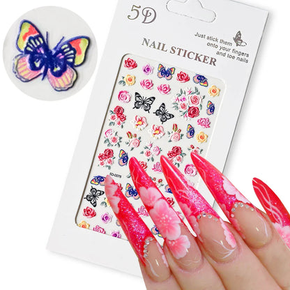 1PC 5D Macaron Flower/Fruit Nail Charms Sticker Embossed Bear/Rabbit/Letter Nails Slider Decals Summer Adhesive Manicure Decor&Y