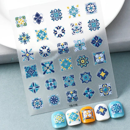 Aichashi 1PCS Bohemian Style 5D Nail Stickers Press on Nails Embossed Symphony Butterfly Flower Stickers Nail Decoration Decals