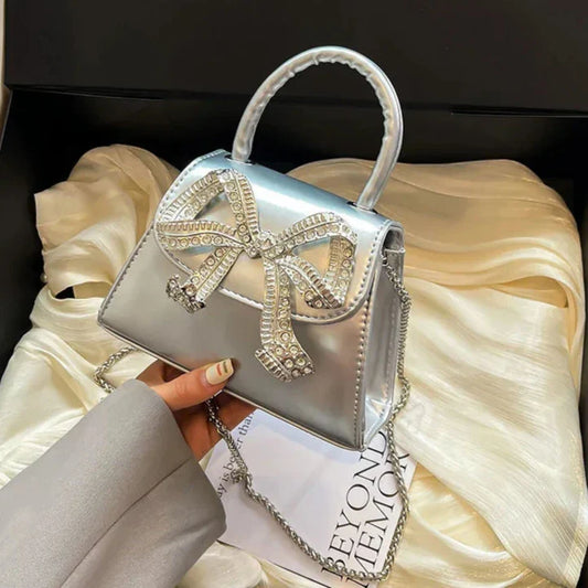 Aichashi Bow Design Mini Shoulder Bags for Women 2024 Y2k Fashion Trend Designer Silver Crossbody Bag Female Chain Handbags and Purses