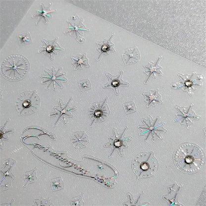 1pcs 5D Rhinestones Japanese Retro Wave Nail Art Stickers Gold Silver Self Adhesive Transfer Nail Decorations Slider Decals DIY