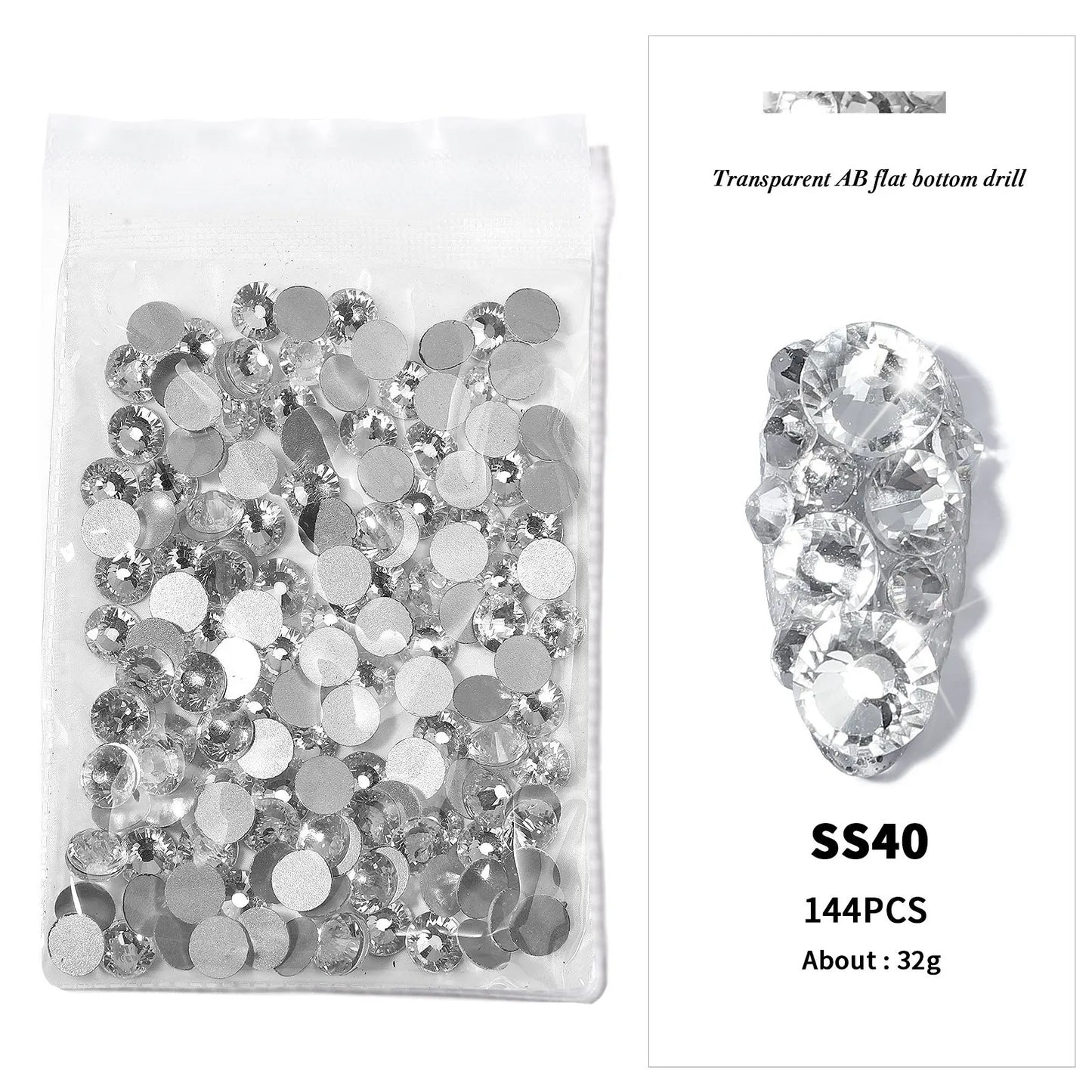 144/288 /1440pcs SS3-SS50 Crystal AB Clear Nail Rhinestones Non Hotfix Flat Back Stones DIY Strass Nail Art Decor Accessories