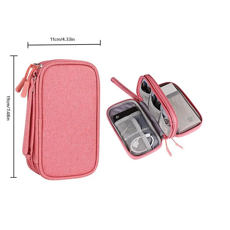 1pc Pink/Grey/Black/Navy Travel Portable Digital Product Storage Bag USB Data Cable Organizer Headset Charging Treasure Box Bag