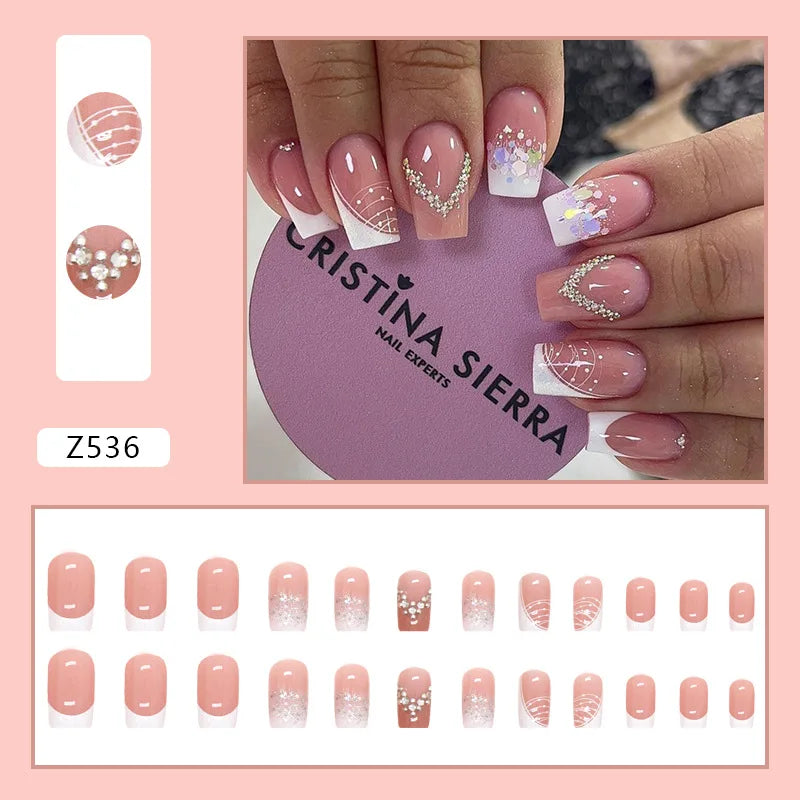 Aichashi Nail Art Fake Nails Long Island Iced Tea Wearing Jiashan Camellia Flower 3D Light Change Love Girl Blush Wearing Press on Nails