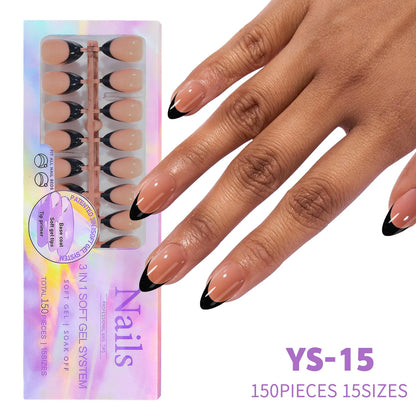 Aichashi 150pcs/Boxed French Gel Tips Press On Nails Black Coffee Almond Nails 15 Sizes Pre-applied Fake Nails For Manicure Extension