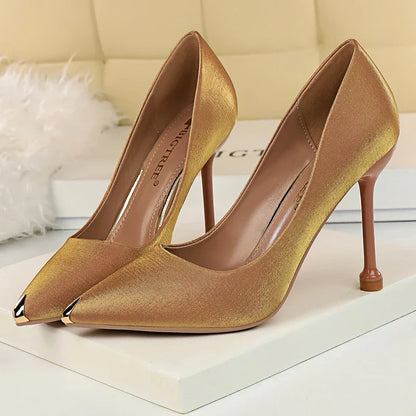 aichashi  -  Shoes New Women Pumps Spring High Heels Satin Luxurious Banquet Shoes Stiletto Metal Tip Heels Women Party Shoes