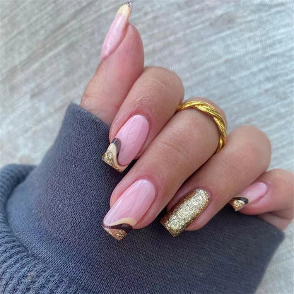 24Ps/Set Square Head Coffin Wearing False Nails Art Pink Matte French Fake Nails Leopard Artificial Acrylic White Press on Nails