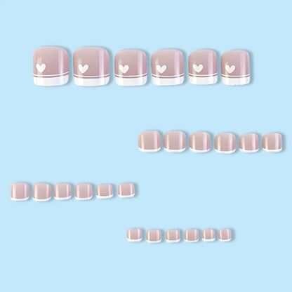 Aichashi 24 Pcs Glossy Toe Nails Pink And White False Nails French Style Fake Nails Heart Pattern  Artifical Reusable With Jelly Tabs