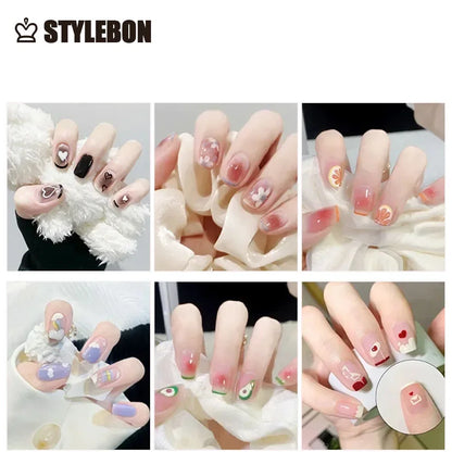 24pcs French Fake Nails Short Art Nail Tips Press Stick on False with Designs Full Cover Artificial Pink Wearable Christmas Tips