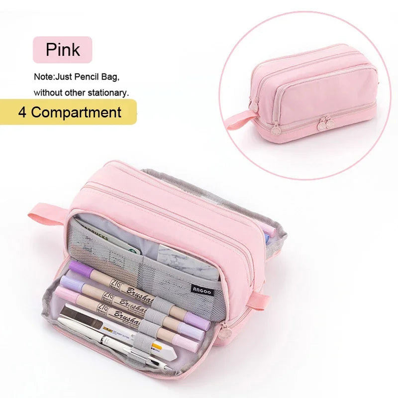 Aichashi 4 Partitions Large Pencil Case Pen Bag School Student Pencil Cases Cosmetic Bag Stationery Organizer Office Supply