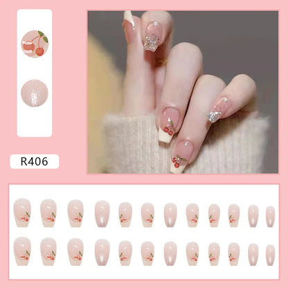 24pcs false nails matte Green Nails Patch with glue Removable Long Paragraph Fashion Manicure press on Nail tips