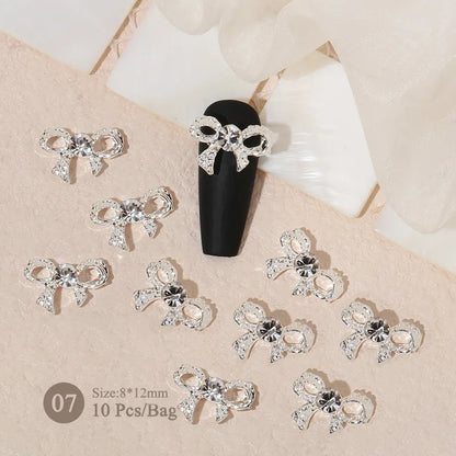 Aichashi 10pcs/bag Butterfly Shaped Nail Rhinestone Star Flower Nail Charm Silver Gold Alloy Nail Pearl Jewelry Accessories Nail Supplies