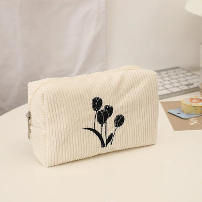 Aichashi BACK TO SCHOOL Flowers Pencil Case School Supplies Large Capacity Pencilcase Estuches Corduroy Trousse Scolaire Piornik Stationery Pencil Pouch