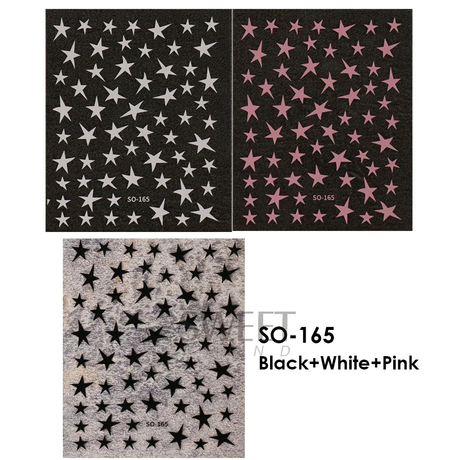 3pcs White Black Stars Nails Stickers Irregular Pentagram Decals Pink Laser Shiny Glitters Starlight Manicure Ornaments Sliders