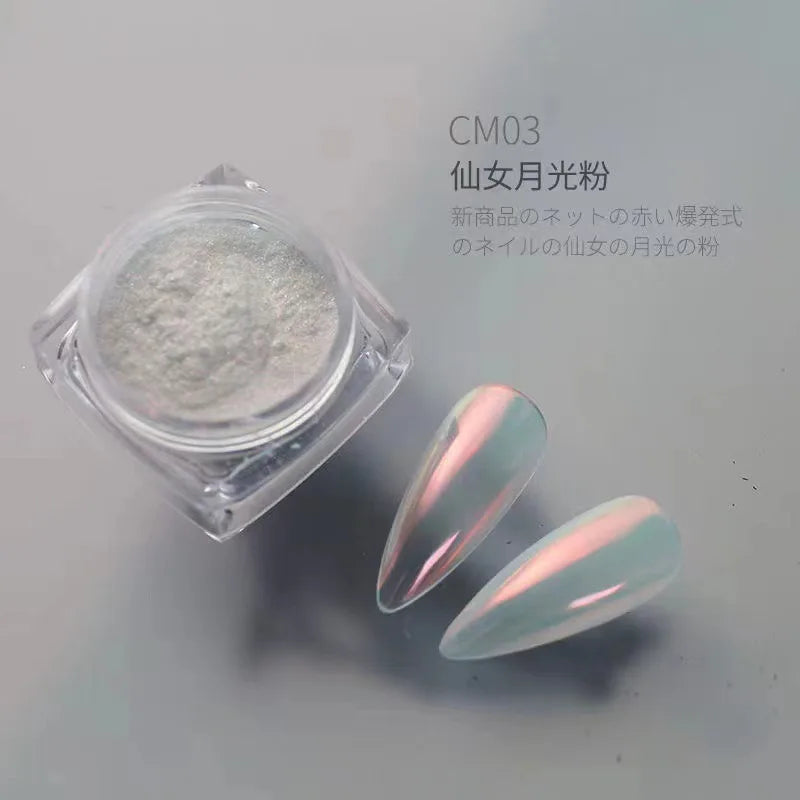 0.2g/jar Aurora Chrome Unicorn Nail Pigment Rainbow Mirror mermaid Nail Art Powder With 1-Sponge-Stick Unicorn Mirror Powder F-t