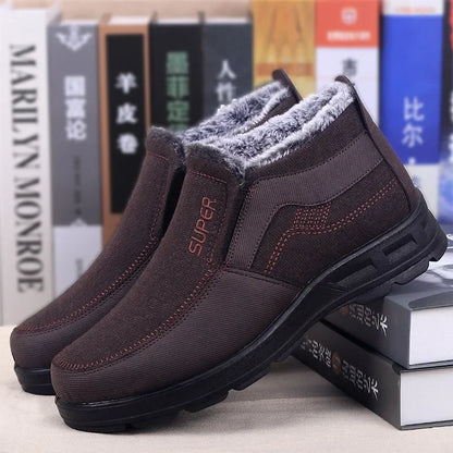 Aichashi Shoes for Men Winter Fashion Non-slip Cotton Shoes Men's Thickened Leather Waterproof Casual Snow Boots Zapatillas Hombre