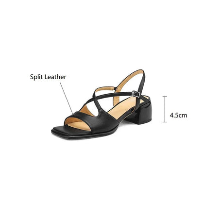 Aichashi New Summer Sandals Fashion Versatile Light Luxury Sandals Square Toe Chunky Heels Sandals for Women Handmade Women Sandals