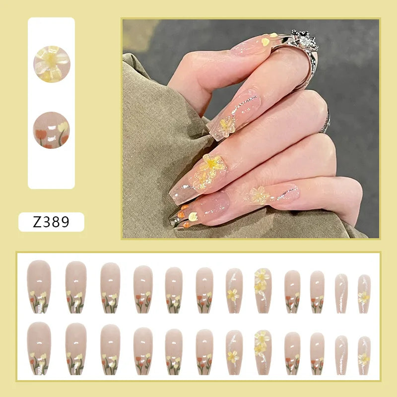 Aichashi Nail Art Fake Nails Long Island Iced Tea Wearing Jiashan Camellia Flower 3D Light Change Love Girl Blush Wearing Press on Nails