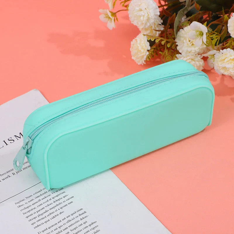 Aichashi BACK TO SCHOOL Waterproof Soft Silicone Pencil Case Candy Color Pencil Stationery Box Large Capacity Makeup Brush Storage Box Student Supplies