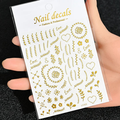 3D Gold Sun/Moon/Star Bronzing Nail Art Sticker 8*10cm Laser Star Moon Design Nail Decal Gold Silver Self-Adhesive Slider