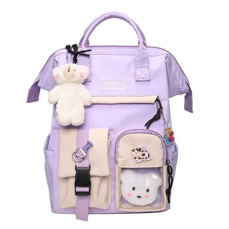 Aichashi BACK TO SCHOOL Women Candy Color Laptop Backpacks Cute Kawaii High School Bags for Teenage Girl Japanese Travel Camping Backpack