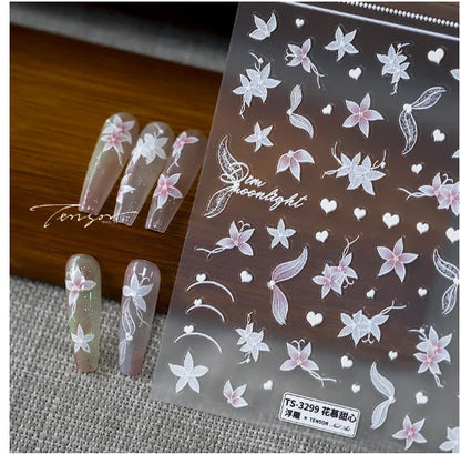 Aichashi 1pcs 5D Japanese Half Transparent Bow Nail Art Stickers Kawaii Ribbon Bowknot Adhesive Transfer Nail Decorations Slider Decals