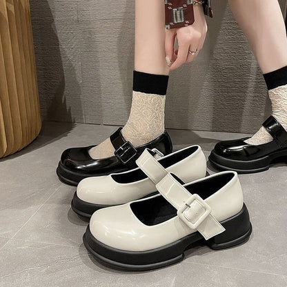 Aichashi New Women's Shoes Fashion Temperament Mary Jane Shoes Women Round Toe Solid Color Shallow Mouth Shoes for Women