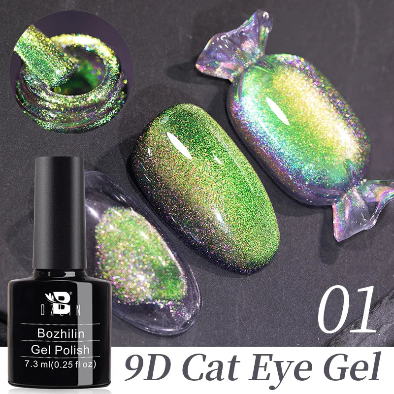 Aichashi 7.5ml Double Light Reflective Magnetic Gel Sparkling Rainbow Soak Off Semi Permanent Nail Art Disco Flashing Cat Eye Gel