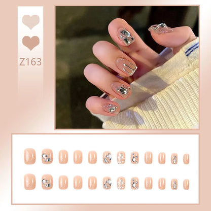 24pcs/box Fake Nails Short Detachable Finished Fingernails Ballet Wearable False Nails press on Square Head Full Cover Nails Tip