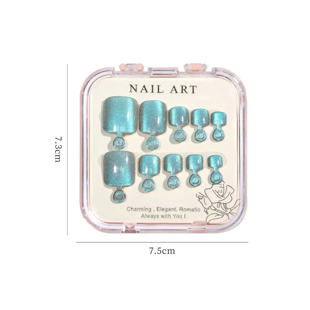 Aichashi 10pcs Aurora Mirror Toe Nails Fake Girls Square Press On Nails For Foot Articficial Acrylic False Toenails Detachable