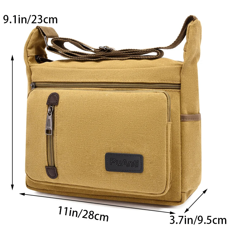 Aichashi Men's Bag Large Capacity Multifunction Solid Industrial Style Canvas Shoulder Bag For Men Daily Work Crossbody Bag