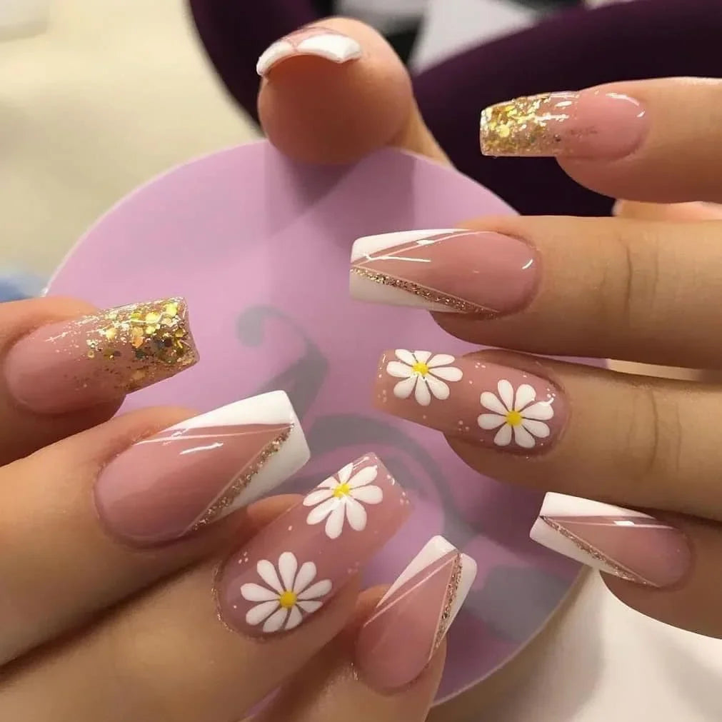 24Pcs Almond False Nails With Tools Cute Heart Strawberry Chili Design French Checkerboard ABS Press On Nails Fake Tips Wearable