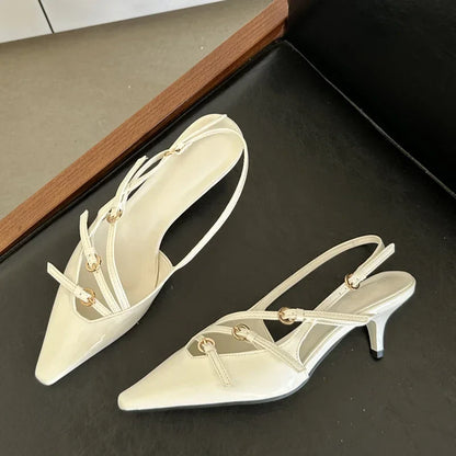 Aichashi Designer Narrow Band Buckle Strap Pumps Women Sexy Pointed Toe Thin Heels Wedding Banquet Dress Mule Ladies Shoes