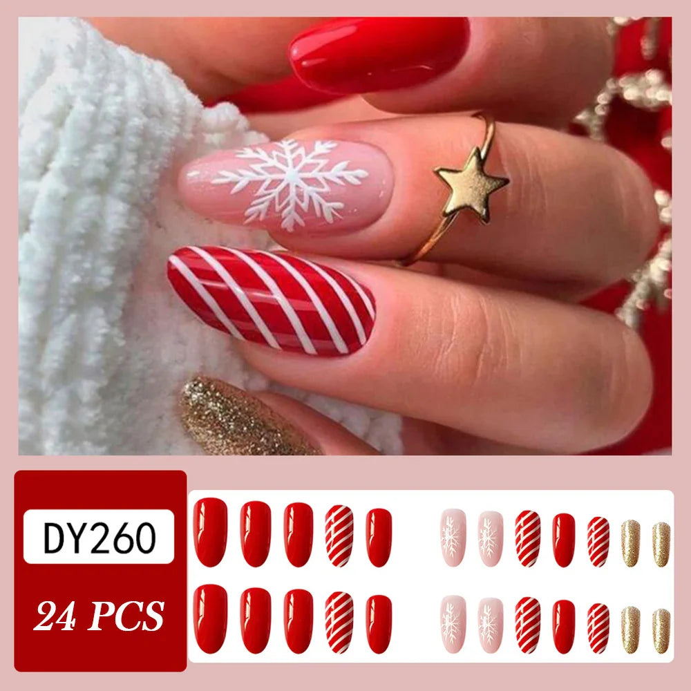 aichashi New Christmas Fake Nails Cute Elk Snowflake Pattern Red Color Press on Nails Artificial Nails Tip Christmas Gifts for Girls