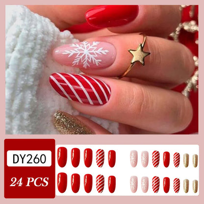 aichashi New Christmas Fake Nails Cute Elk Snowflake Pattern Red Color Press on Nails Artificial Nails Tip Christmas Gifts for Girls