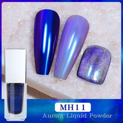 5ml Magic Chrome Liquid Aurora Powder Metallic Mirror Effect Nail Polish Function Top Coat Can Be Use on Any Color Nail Design