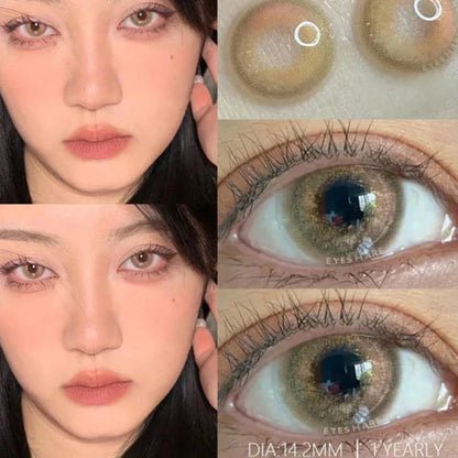 Aichashi 1Pair New Green Colored Contact Lens Gray Eye Lenses Brown Lenses High Quality Yearly Natural Contact Lenses for Eyes