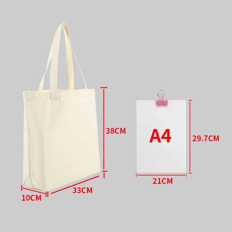 Aichashi Large Capacity Canvas Shopping Bags DIY Painting Pattern Handbag Folding Eco-friendly Cotton Tote Bags