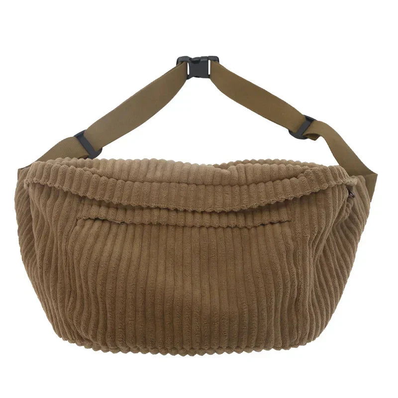 Aichashi BACK TO SCHOOL Large Capacity Waist Bag Women Shoulder Crossbody Bags Casual Fanny Pack Simple Phone Purse Corduroy Waist Bag Ladies Banana Bag