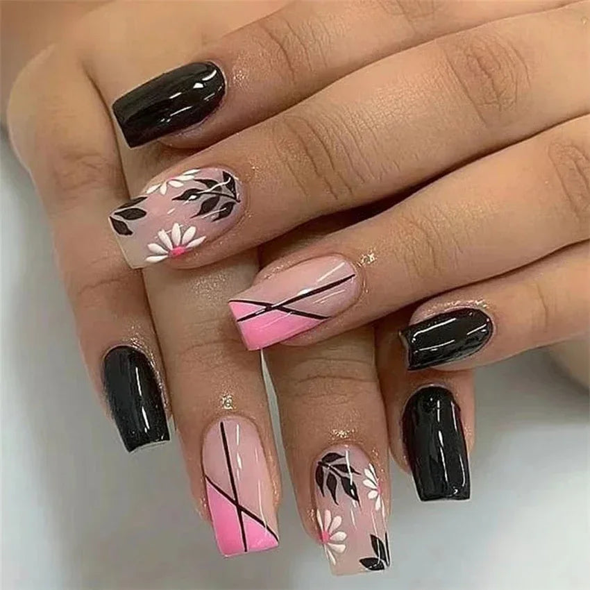 24Pcs/Set Acrylic Long Ballet Press on Nail Tips Coffin Wearing Reusable False Nails Art Colorful Glossy Fake Nails Artificial