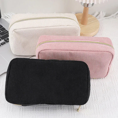 Aichashi BACK TO SCHOOL Corduroy Pencil Case Trousse School Supplies Large Capacity Soft Solid Color Kalemlik Pen Case Estuche Escolar Pencil Pouch