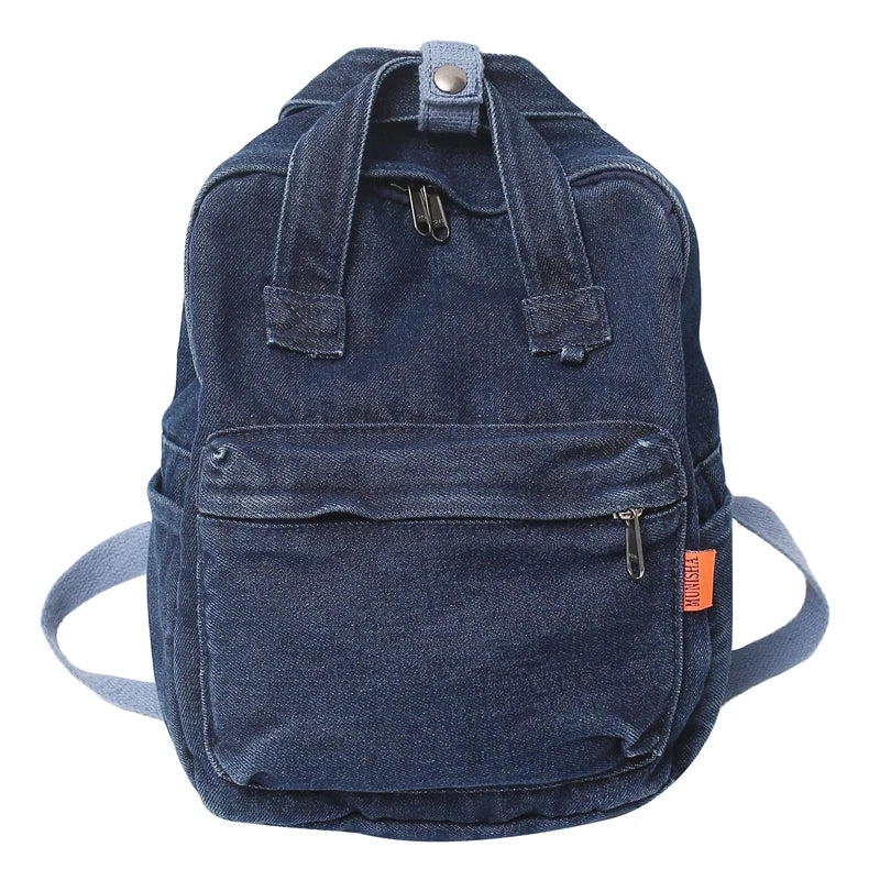 Aichashi BACK TO SCHOOL Casual Denim Student Bag Portable Multi-functional Travel Backpack Light Blue Fashionable Denim Backpack