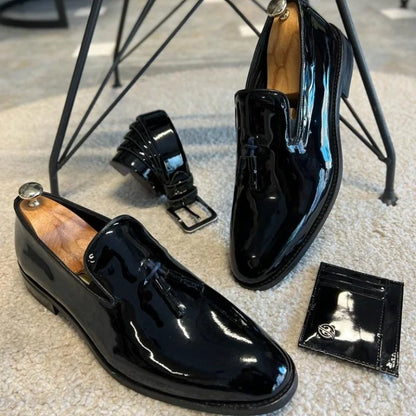 Aichashi New Black Loafers for Men Patent Leather Tassels Wedding Business Men's Formal Shoes Size 38-45 Free Shipping men shoes