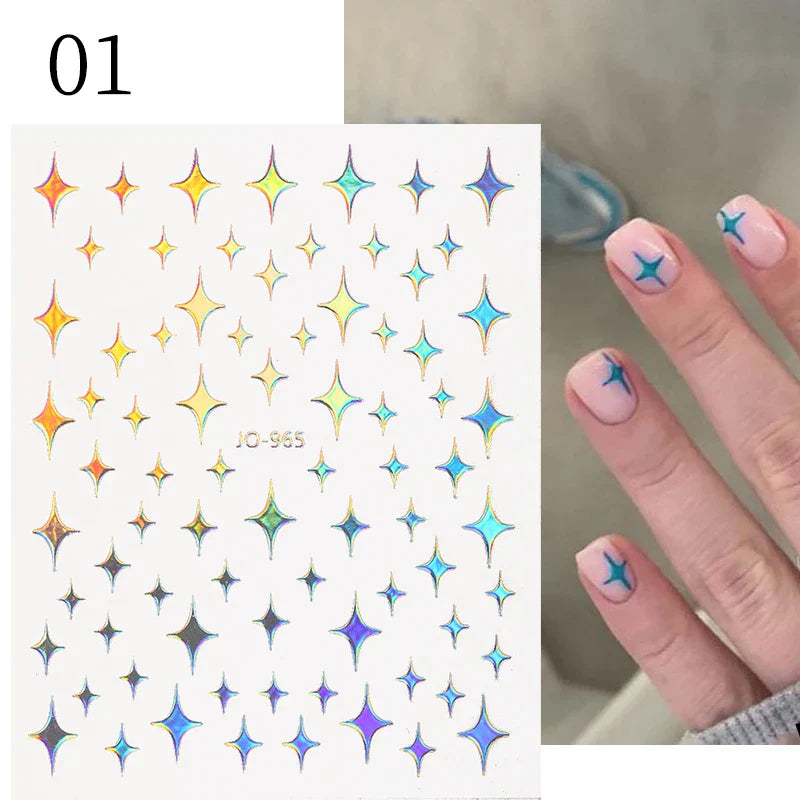 Aichashi 1PCS Black White Butterfly Laser Nail Stickers Y2K Nail Art Decoration Abstract Lines Bronzing Flowers Stickers For Nails