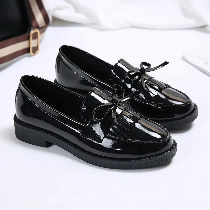 Aichashi Black Patent Leather Women's Loafers Platform Slip on Shoes for Women 2024 Spring British Tassel Casual Flats Shoes Woman