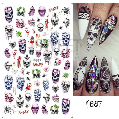 5D Gems Spider Embossed Nail Stickers Design Centipede Red Eyeball Adhesive Sliders Holiday Party New Year Decals Manicure Foils