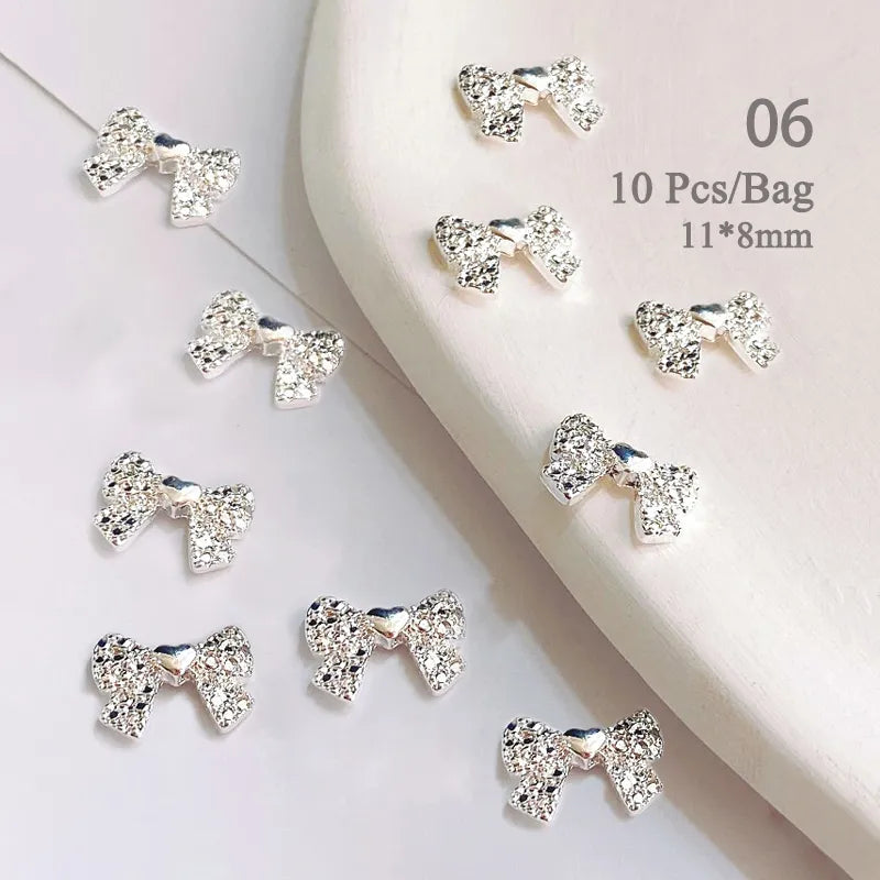 Aichashi 10pcs/bag Butterfly Shaped Nail Rhinestone Star Flower Nail Charm Silver Gold Alloy Nail Pearl Jewelry Accessories Nail Supplies