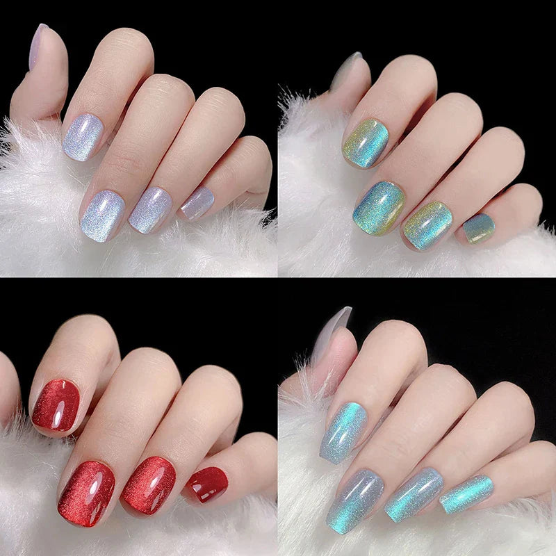 24pcs/box Crystal Cat Eye Shining Diamond Nail Patch Sparkling False Nail Press on Acrylic Nails Handmade Nail Wearing