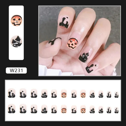 24Pcs Almond False Nails With Tools Cute Heart Strawberry Chili Design French Checkerboard ABS Press On Nails Fake Tips Wearable