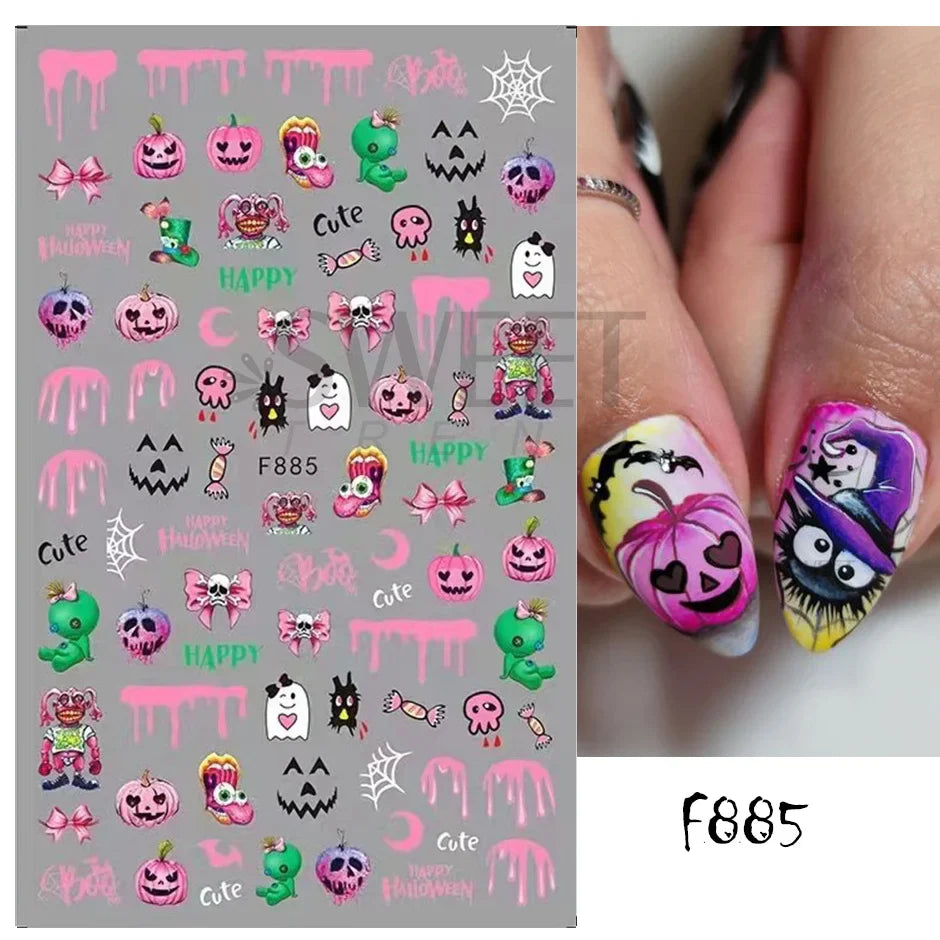 5D Gems Spider Embossed Nail Stickers Design Centipede Red Eyeball Adhesive Sliders Holiday Party New Year Decals Manicure Foils