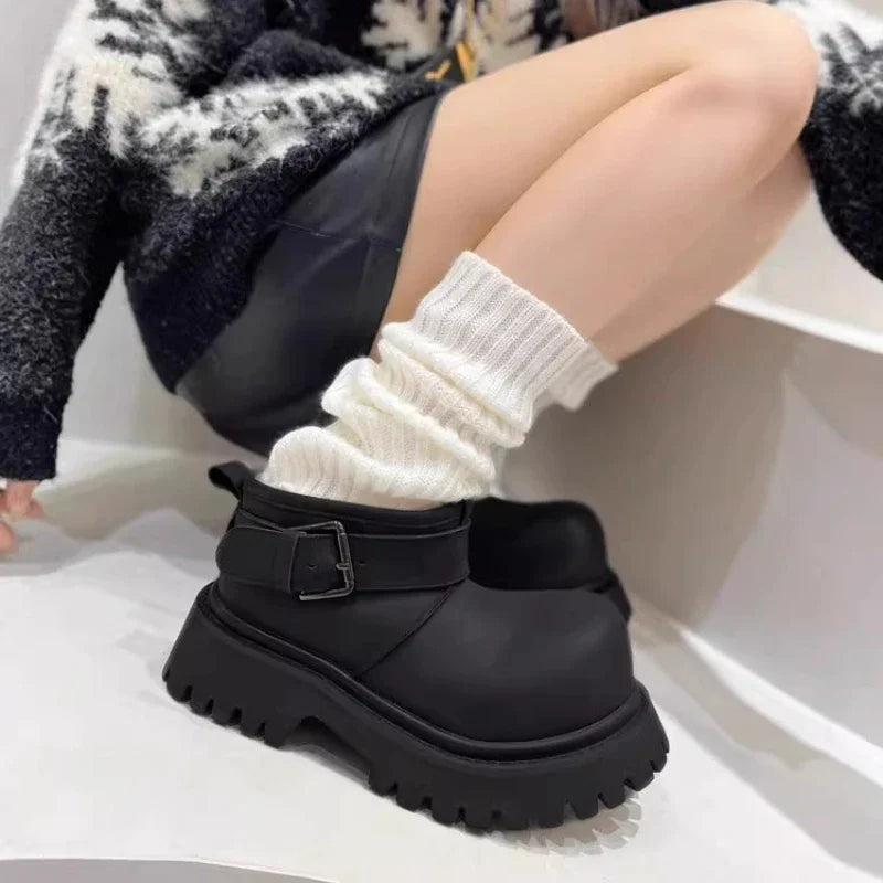 aichashi  -  Women's Plush Suede Thick Bottom Boots Winter New Brand Design Ankle Boots Non-slip Warm Round Toe Platform Cotton Boots